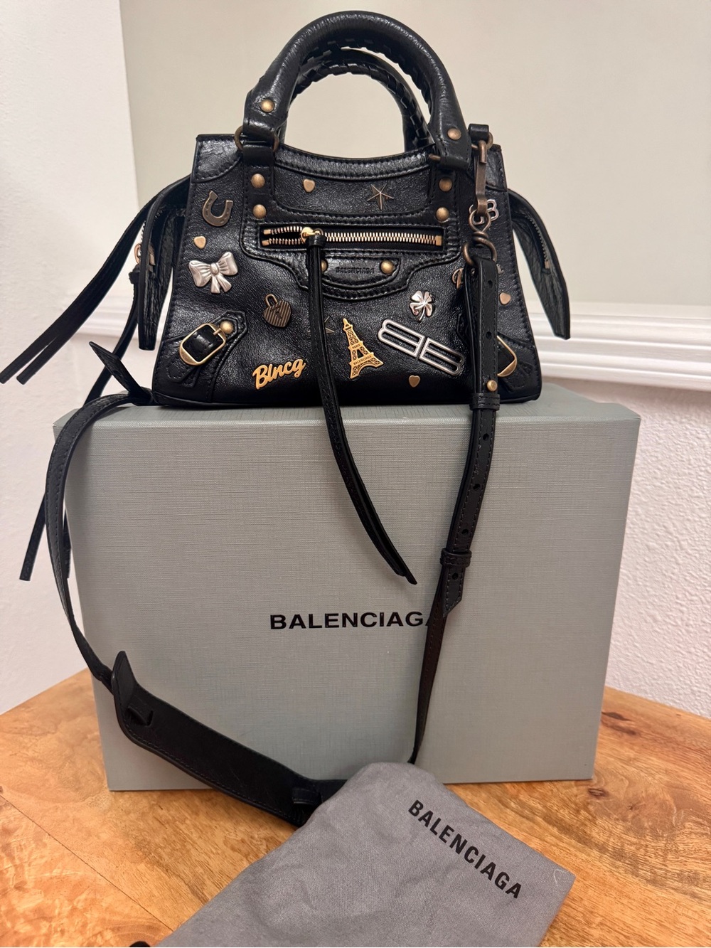 Balenciaga Black Mini City Studded Charm Top-Handle Bag